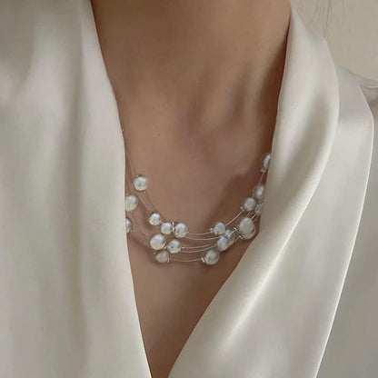 Layered Pearl Necklace Multi-Strand Pearl Choker Necklaces for Women Beaded Jewelry for Wedding Parties