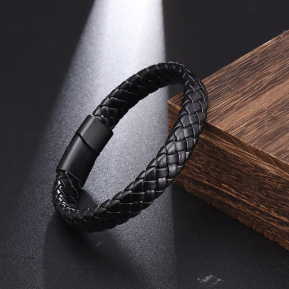 UISHUSO Men'S Braided Genuine Leather Bracelet with Stainless Steel Magnetic Closure