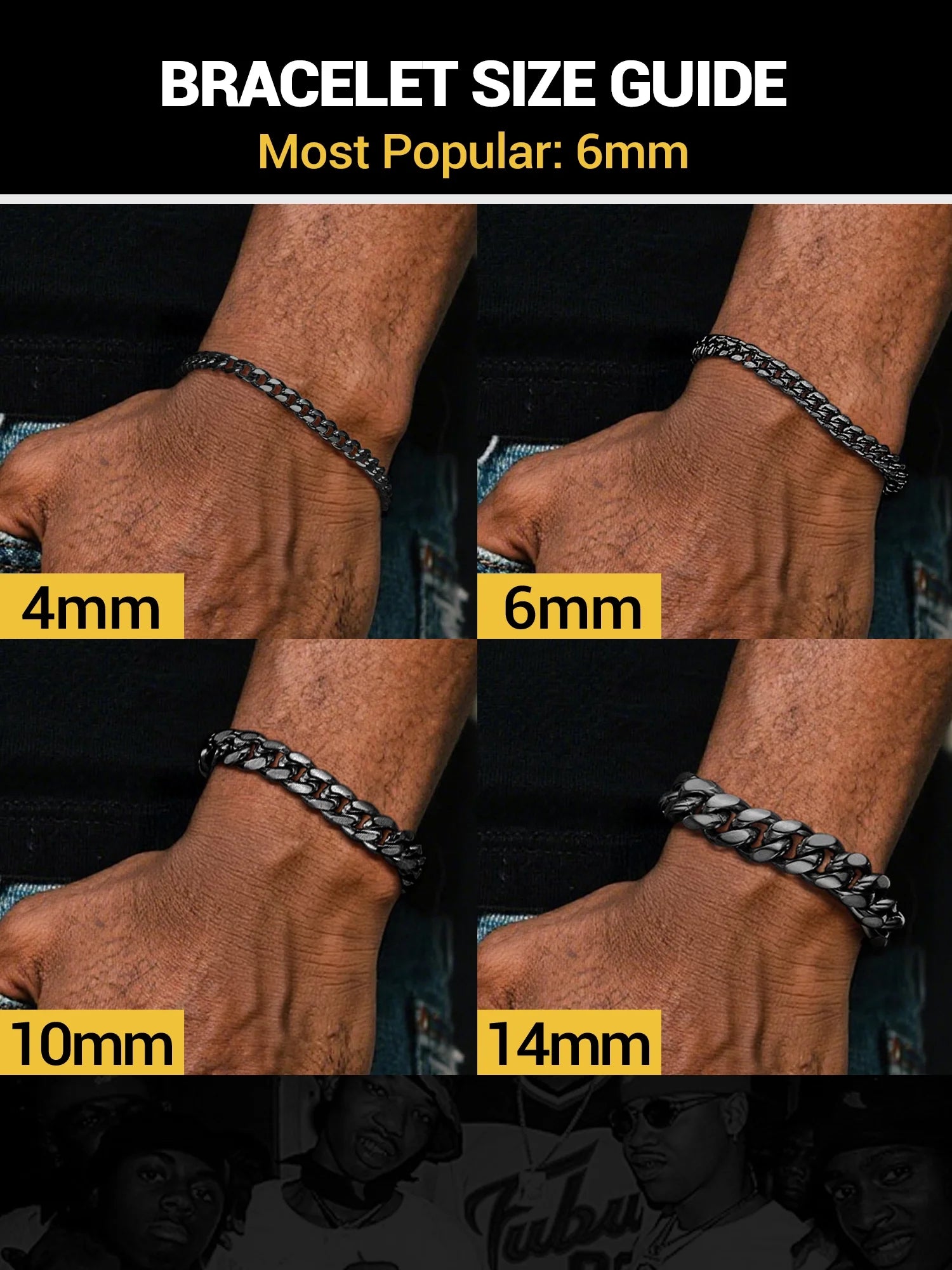 Cuban Chain Bracelet for Women Men 4.8MM Black Wrist Bracelet 6.3 Inch Trendy Jewelry