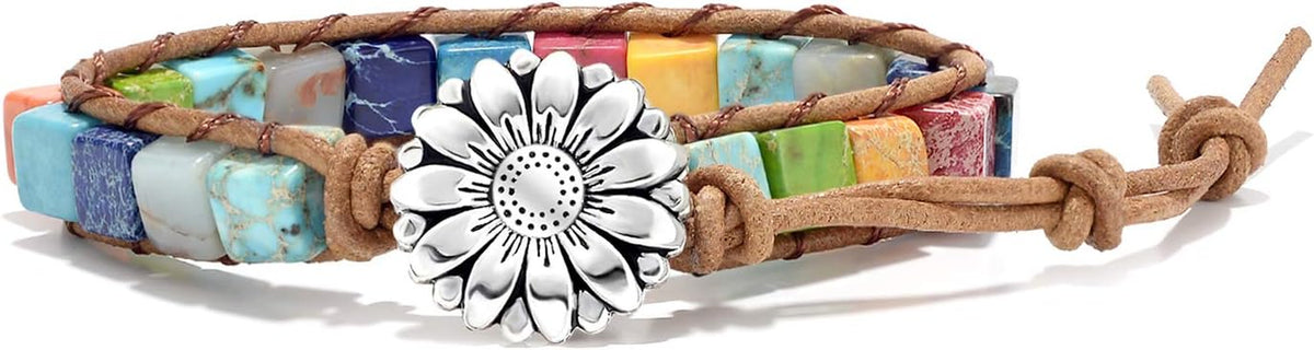 7 Chakra Bracelets for Women with Real Stones Leather Wrap Healing Bead Bracelet Women Men Boho Friendship Jewelry