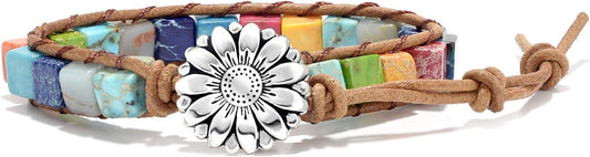 7 Chakra Bracelets for Women with Real Stones Leather Wrap Healing Bead Bracelet Women Men Boho Friendship Jewelry