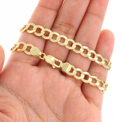 10K Real Yellow Gold Solid Cuban Curb Link 7Mm Chain Bracelet (7"-9") Italian Jewelry for Men