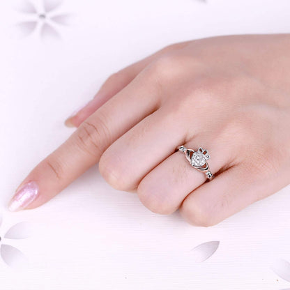 925 Sterling Silver Cubic Zirconia Rose Gold Claddagh Heart Promise Rings for Her,Birthstone Rings for Women