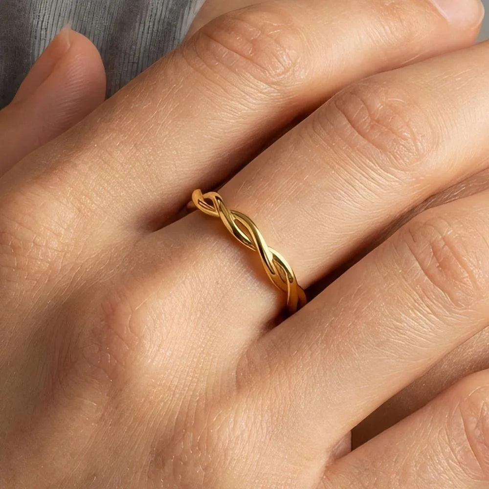 Twisted Woven Stainless Steel Rings for Women 18K Gold Plated Engagement Anniversary Jewelry Accessories