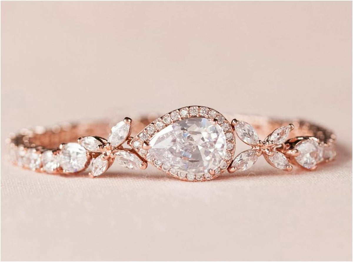 Cubic Zirconia Teardrop Tennis Bracelets for Wedding Bridal Jewelry, Crystal Rhinestone Bracelets for Brides, Bridesmaid, Women