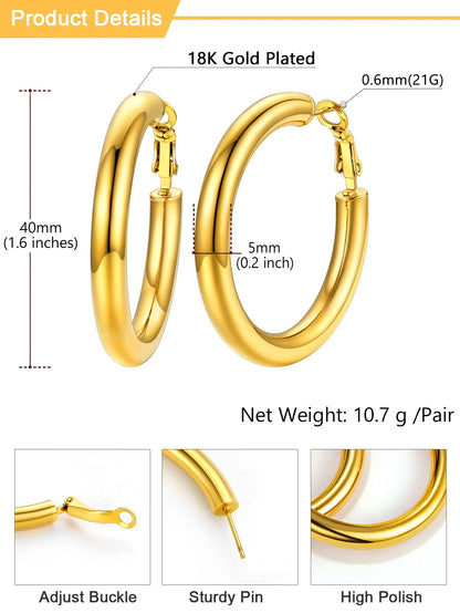 Chunky Hoop Earrings for Women Stainless Steel Jewelry 14K Gold Plated Large Earring 30Mm Birthday Christmas Gift for Daughter Wife