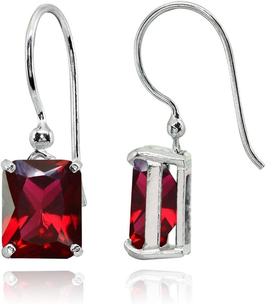 Sterling Silver Genuine, Created or Simulated Gemstone Octagon-Cut Solitaire Drop Dangle Earrings for Women