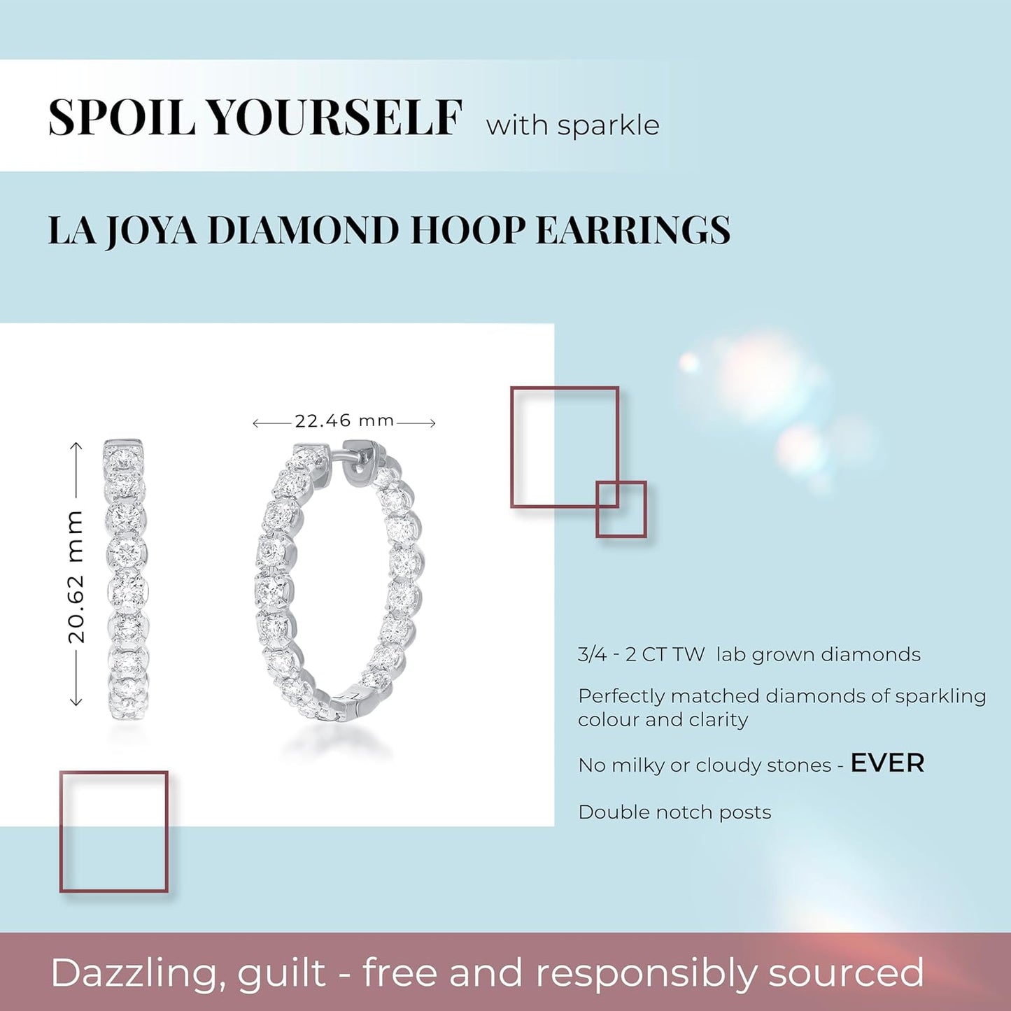 Lab Grown Diamond inside Out Hoop Earrings for Women | 3/4-2 CT TW 925 Sterling Silver Diamond Hoops | Sparkling GH VS/SI Diamond Hoops | Ideal Pair of Womens Diamond Earrings for Gifting
