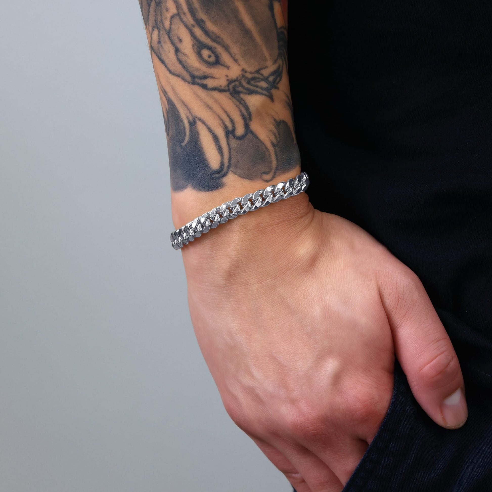 10K Real White Gold Miami Cuban Link 7.5Mm Chain Bracelet (7"-9") Italian Jewelry for Men