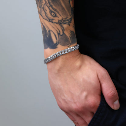 10K Real White Gold Miami Cuban Link 7.5Mm Chain Bracelet (7"-9") Italian Jewelry for Men