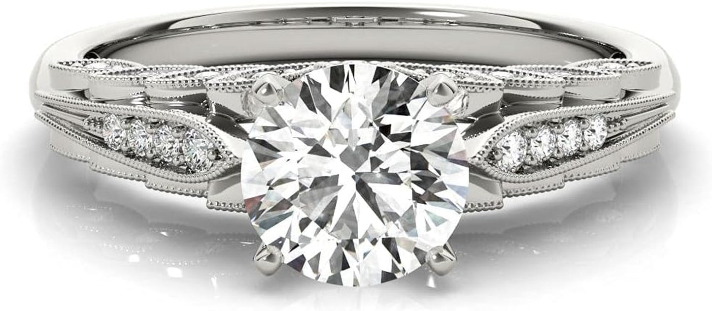 Engagement Ring 1.0 CT Center round Cut Floral Moissanite Engagement Rings for Women 10K 14K 18K White Gold