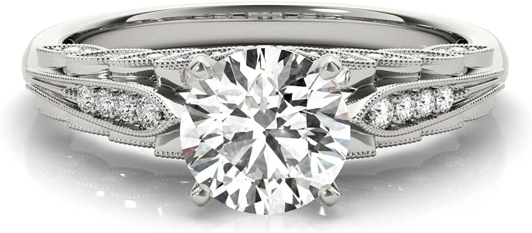 Engagement Ring 1.0 CT Center round Cut Floral Moissanite Engagement Rings for Women 10K 14K 18K White Gold