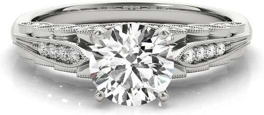 Engagement Ring 1.0 CT Center round Cut Floral Moissanite Engagement Rings for Women 10K 14K 18K White Gold
