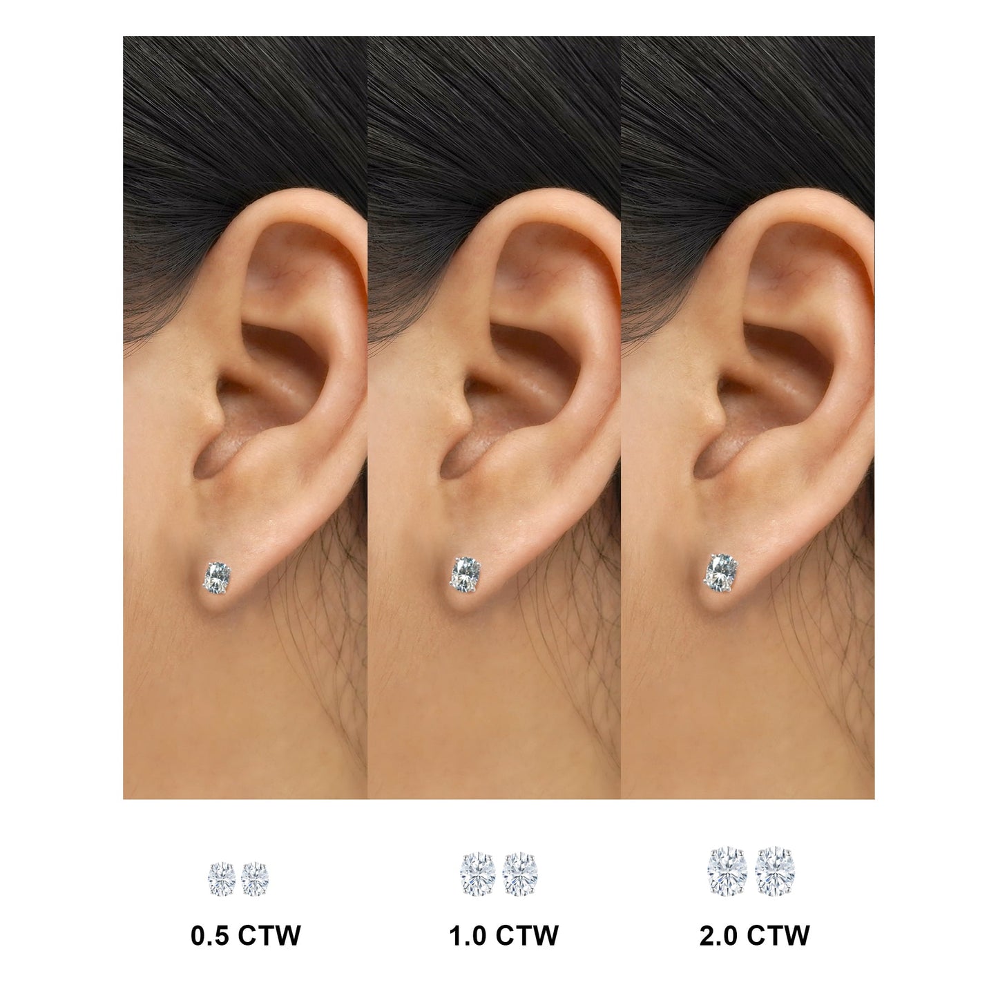 4 Prong 0.5 Carat Oval Cut Moissanite Solitaire Stud Earrings in 18K Rose Gold Plating for Women