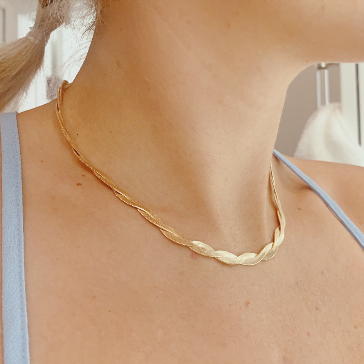 18K Gold Herringbone Double Chain Necklace