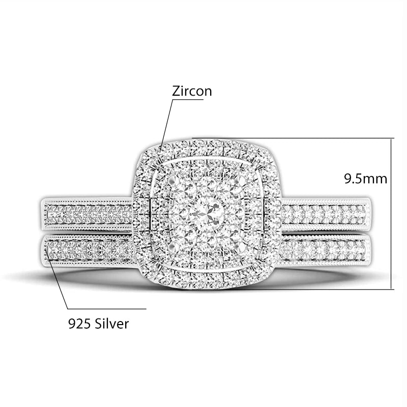 2Pcs Moissanite Ring Set for Woman Original 925 Silver Wedding Jewelry Luxury Engagement Ladies Anniversary Gift Trend