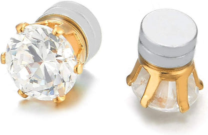 Mens Womens Magnetic Cubic Zirconia Stud Earrings, Steel, Non-Piercing Clip on Cheater Fake Ear