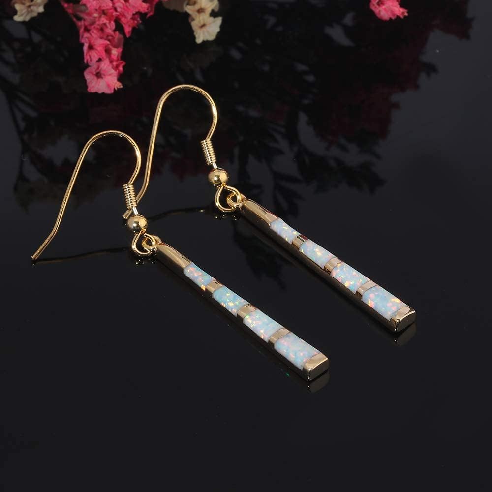 Opal Drop Earrings - Silver or Gold Plated Dangle Bar Jewelry for Women, Gems Earrings 2 1/8"