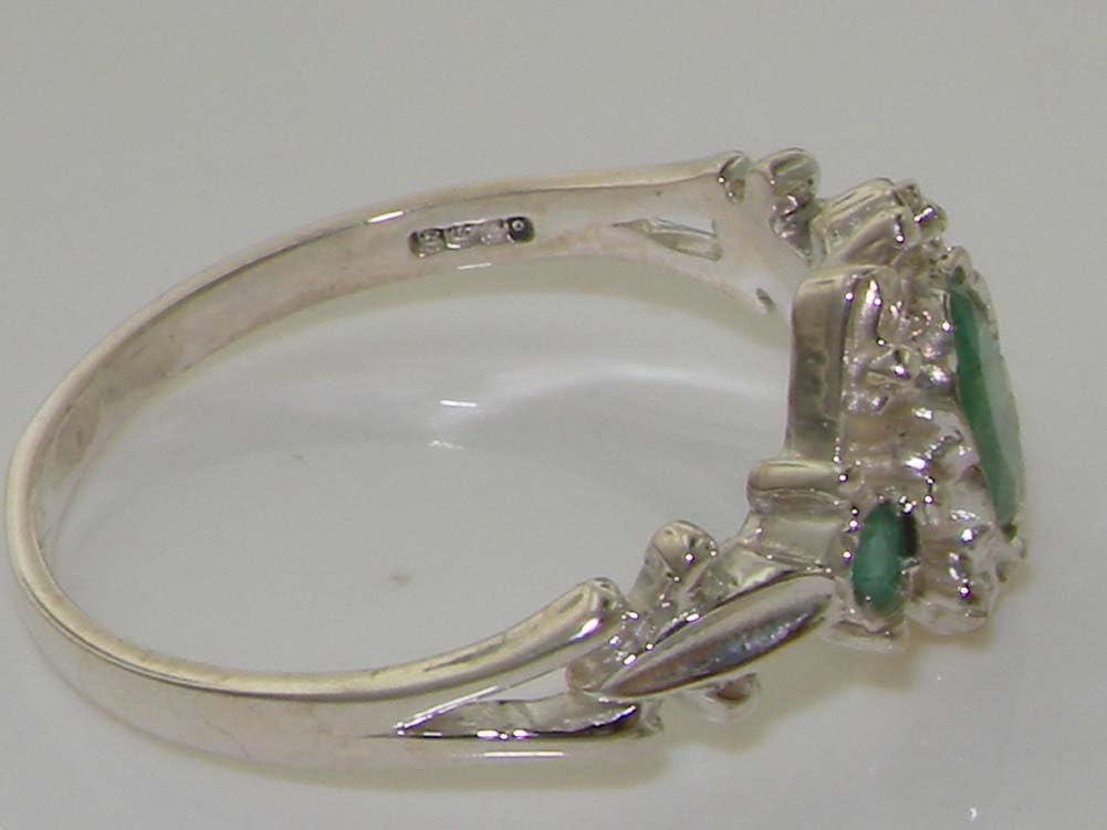 925 Sterling Silver Real Genuine Emerald Womens Band Ring