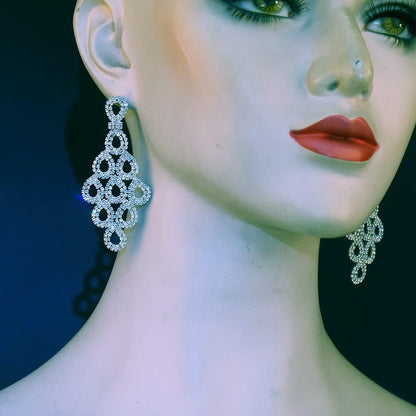 Silver Teardrop Crystal Long Tassels Dangle Earrings Sparkling Rhinestone Ladies Gifts