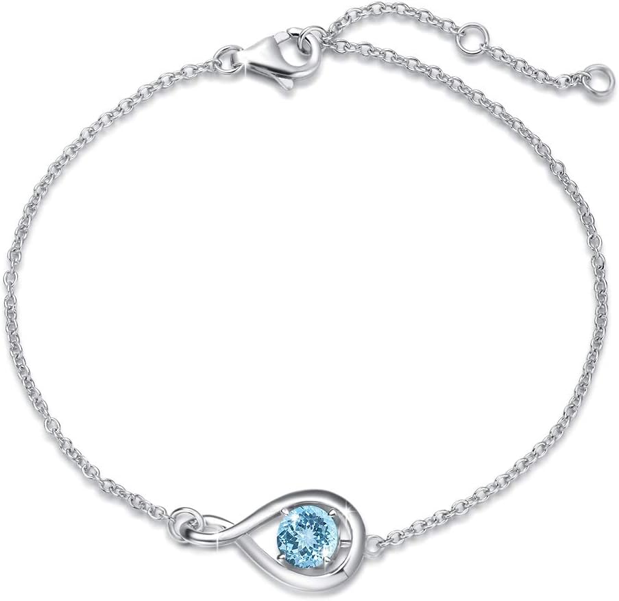 Love Bracelet 925 Sterling Silver Infinity Birthstone Bracelets for Women Fine Jewelry Birthday Christmas Gifts for Her Mom Wife, Chain Length 6.7"+1.2" Extend