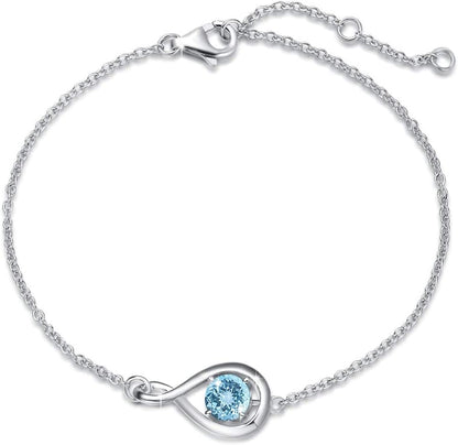 Love Bracelet 925 Sterling Silver Infinity Birthstone Bracelets for Women Fine Jewelry Birthday Christmas Gifts for Her Mom Wife, Chain Length 6.7"+1.2" Extend