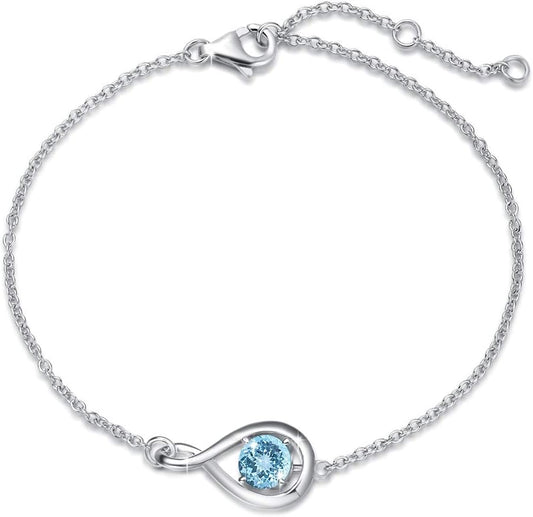 Love Bracelet 925 Sterling Silver Infinity Birthstone Bracelets for Women Fine Jewelry Birthday Christmas Gifts for Her Mom Wife, Chain Length 6.7"+1.2" Extend