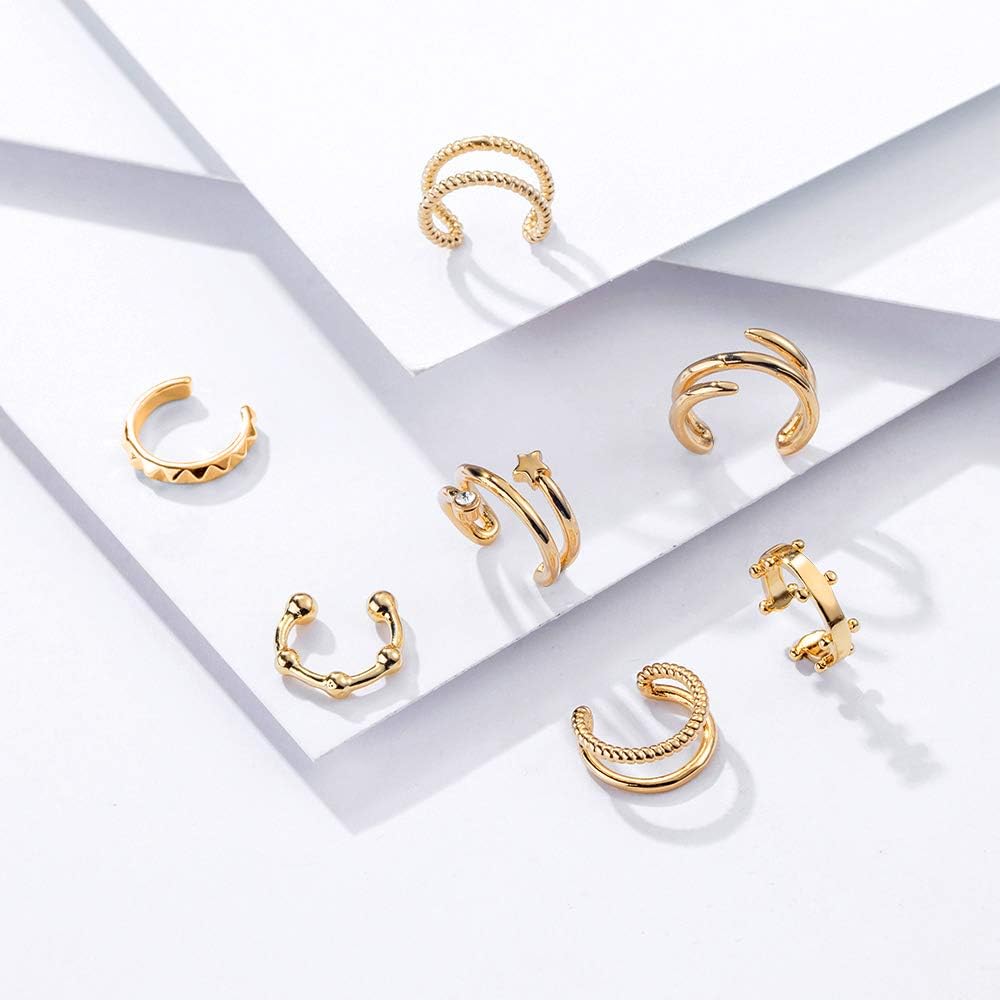 10Pcs Sparkling Ear Cuff Pack Gold Dainty Helix Earrings Huggie Stud Cuff Earrings for Women Earring Set | Clip on Cartilage Non Pierced