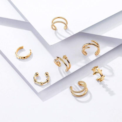 10Pcs Sparkling Ear Cuff Pack Gold Dainty Helix Earrings Huggie Stud Cuff Earrings for Women Earring Set | Clip on Cartilage Non Pierced