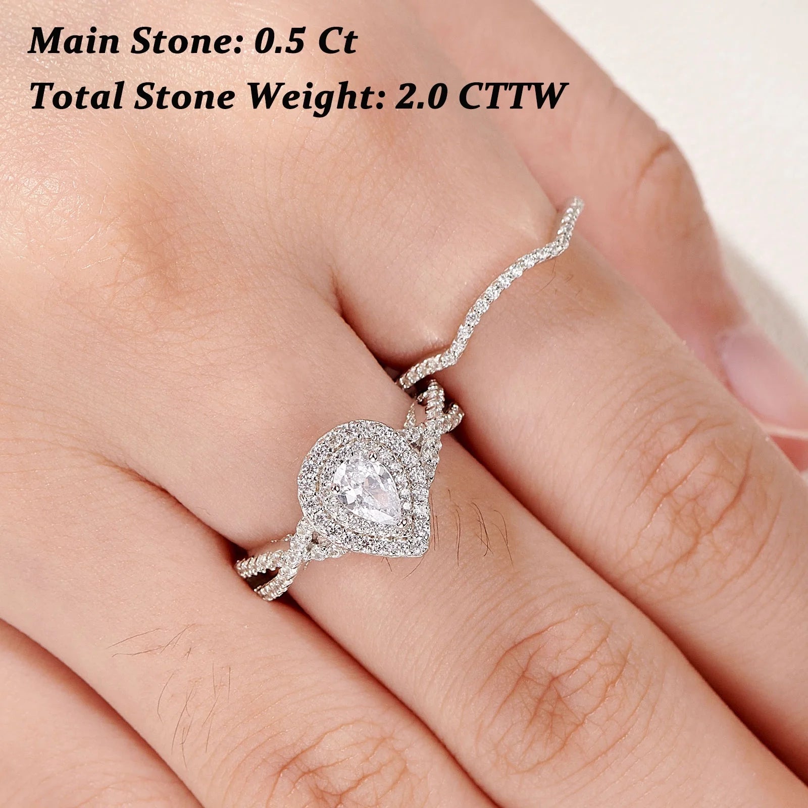 Wedding Rings Set Rings for Women Bridal Engagement Ring 925 Sterling Silver AAAAA Cz 1.7Ct Pear Size 5.5