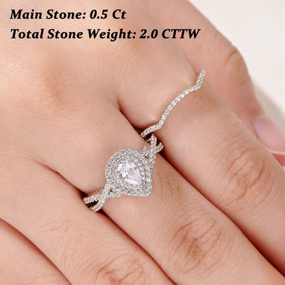 Wedding Rings Set Rings for Women Bridal Engagement Ring 925 Sterling Silver AAAAA Cz 1.7Ct Pear Size 5.5