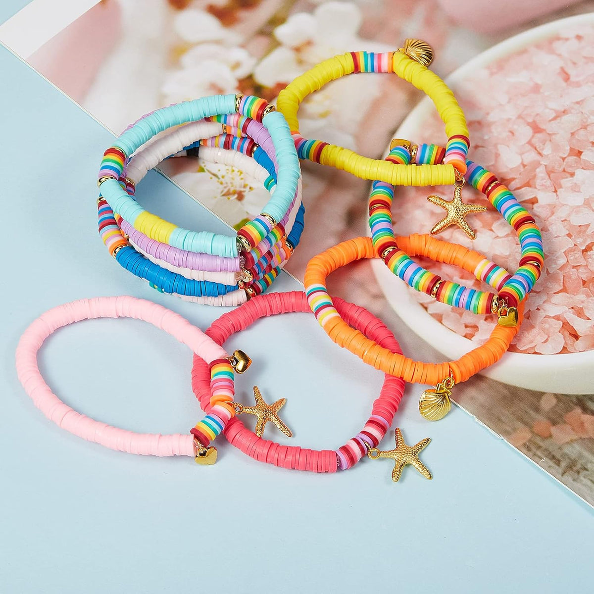 Heishi Surfer Bracelets Clay Beads Flat Stretch Bohemian Bracelet for Women