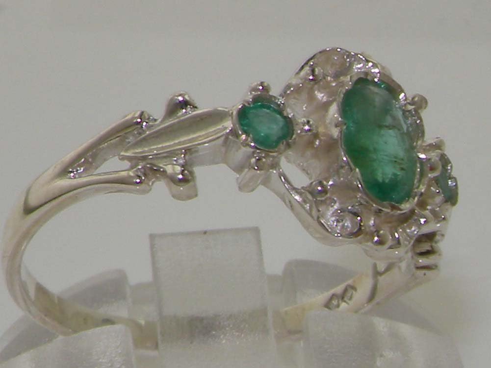925 Sterling Silver Real Genuine Emerald Womens Band Ring