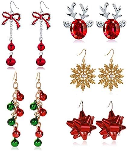 Christmas Earrings Set for Women Holiday Earrings Christmas Tree Jingle Bell Bow Earrings Snowflake Candy Cane Dangle Earrings Jewelry Costume Outfit Accessories