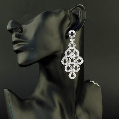 Silver Teardrop Crystal Long Tassels Dangle Earrings Sparkling Rhinestone Ladies Gifts
