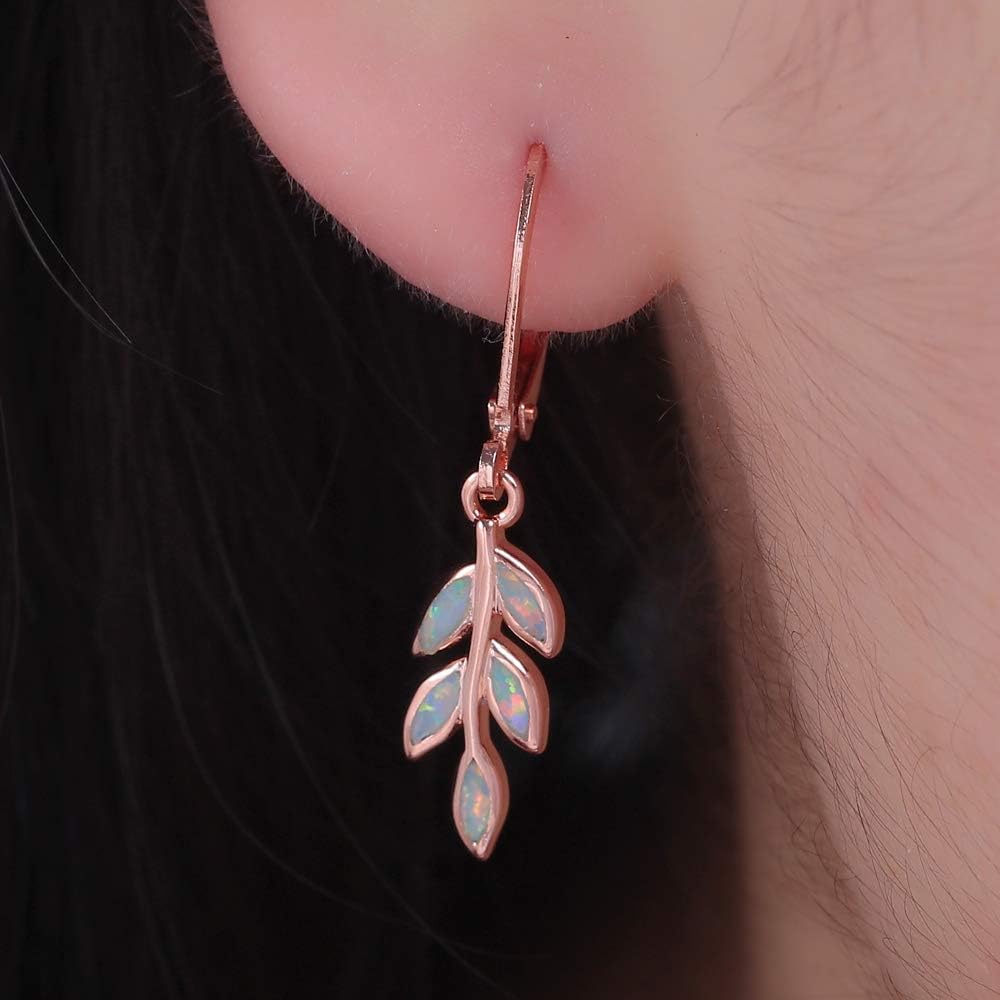 Opal Dangle Drop Earrings White Gold or Rose Gold Plated Opal Jewelry for Women Girls Wedding Earrings