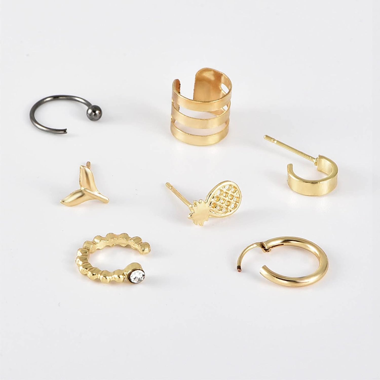 Bohemia Pineapple Mermaid Tail Studs Earrings Gold Wide Cuff Earrings Fake Helix Ear Cuff Earrings Gold Cartilage Clip on Wrap Earrings Non Pierced Multiple Earrings Set Set for Women and Girls