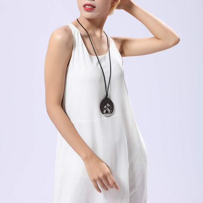 Hotsale Handmade Women Long Necklaces Jewelry Black Sandalwood Vintage Statement Necklace for Women