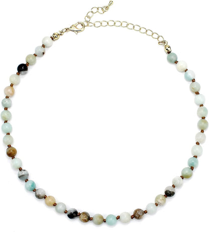 Real Amazonite Natural Gemstone Beaded Choker Necklace Semi Precious Stone Choker for Women Teen