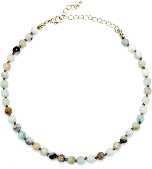 Real Amazonite Natural Gemstone Beaded Choker Necklace Semi Precious Stone Choker for Women Teen