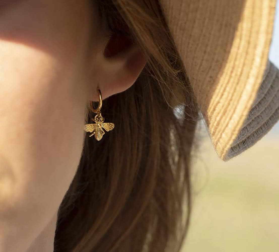 Gold Huggie Hoop Earrings, S925 Sterling Silver Post Dangle Hoop Earrings Hypoallergenic 14K Gold Plated Small Hoop Earrings with Charms Cross Bee Snake Evil Eye Star Huggie Earrings for Women