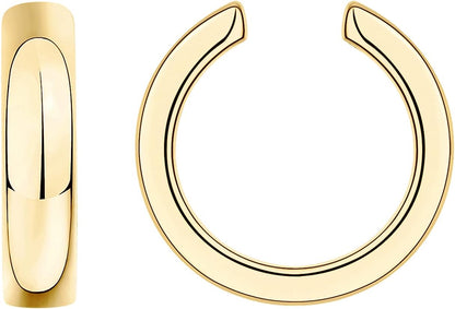 14K Gold Plated 925 Sterling Silver round Huggie Ear Cuff Gold Earrings for Women | Clip on Cartilage Cuff Earrings