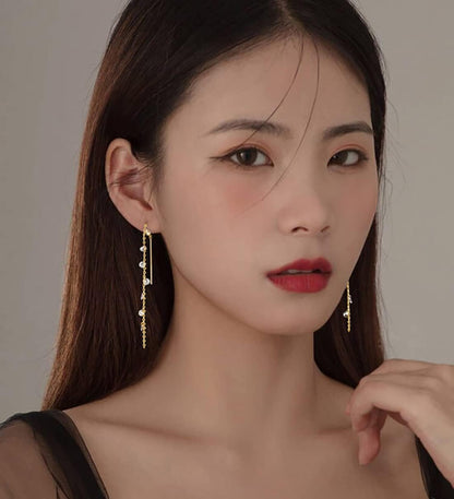 925 Sterling Silver Sparkling CZ Droplet Dangle Earrings for Women Teens Elegant Wedding Dangling Earrings Threader Tassel