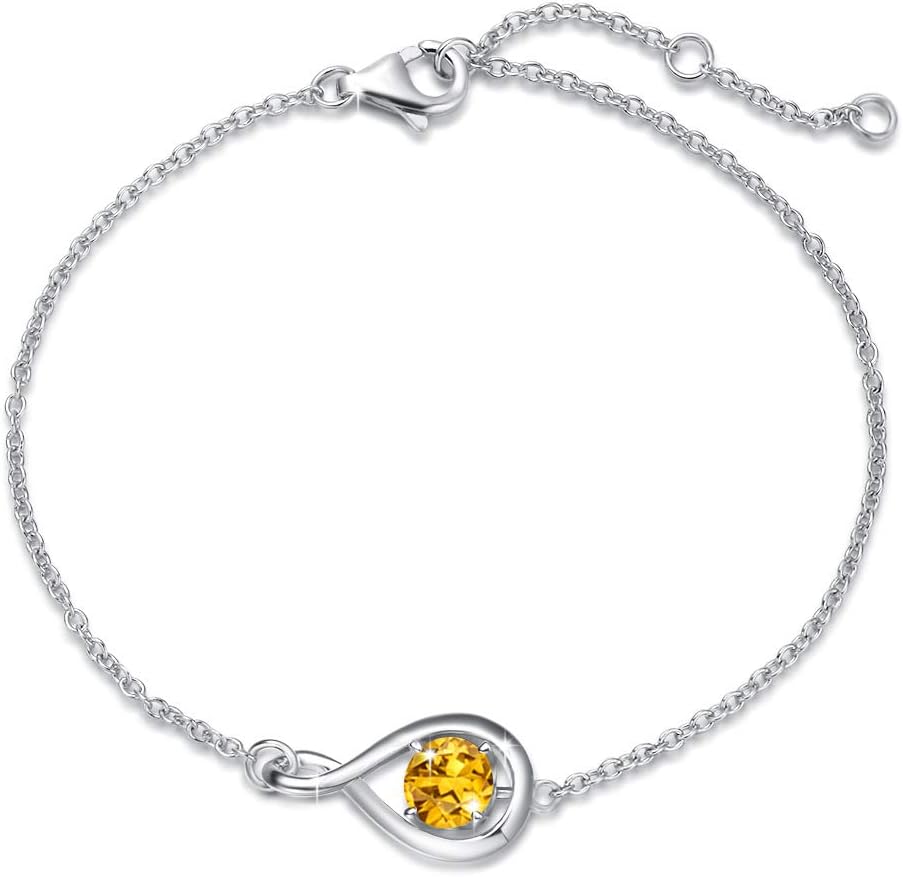Love Bracelet 925 Sterling Silver Infinity Birthstone Bracelets for Women Fine Jewelry Birthday Christmas Gifts for Her Mom Wife, Chain Length 6.7"+1.2" Extend
