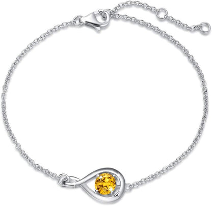 Love Bracelet 925 Sterling Silver Infinity Birthstone Bracelets for Women Fine Jewelry Birthday Christmas Gifts for Her Mom Wife, Chain Length 6.7"+1.2" Extend