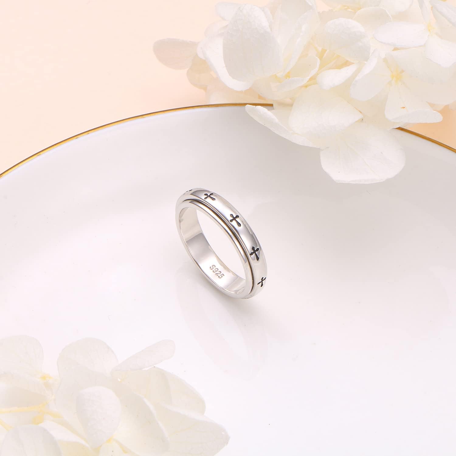 Spinner Rings for Anxiety,S925 Sterling Silver Fidget Anxiety Worry Relieving Boredom ADHD Autism Band Rings for Teen Girls