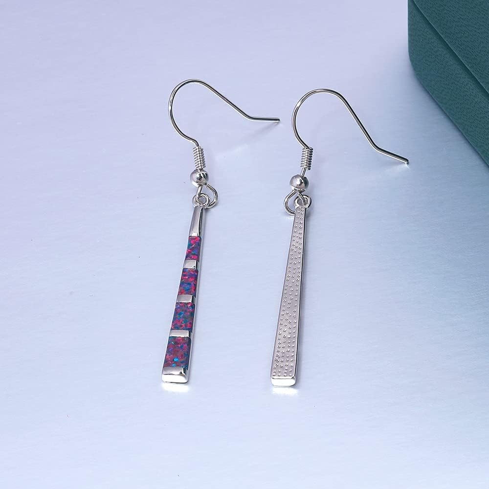 Opal Drop Earrings - Silver or Gold Plated Dangle Bar Jewelry for Women, Gems Earrings 2 1/8"