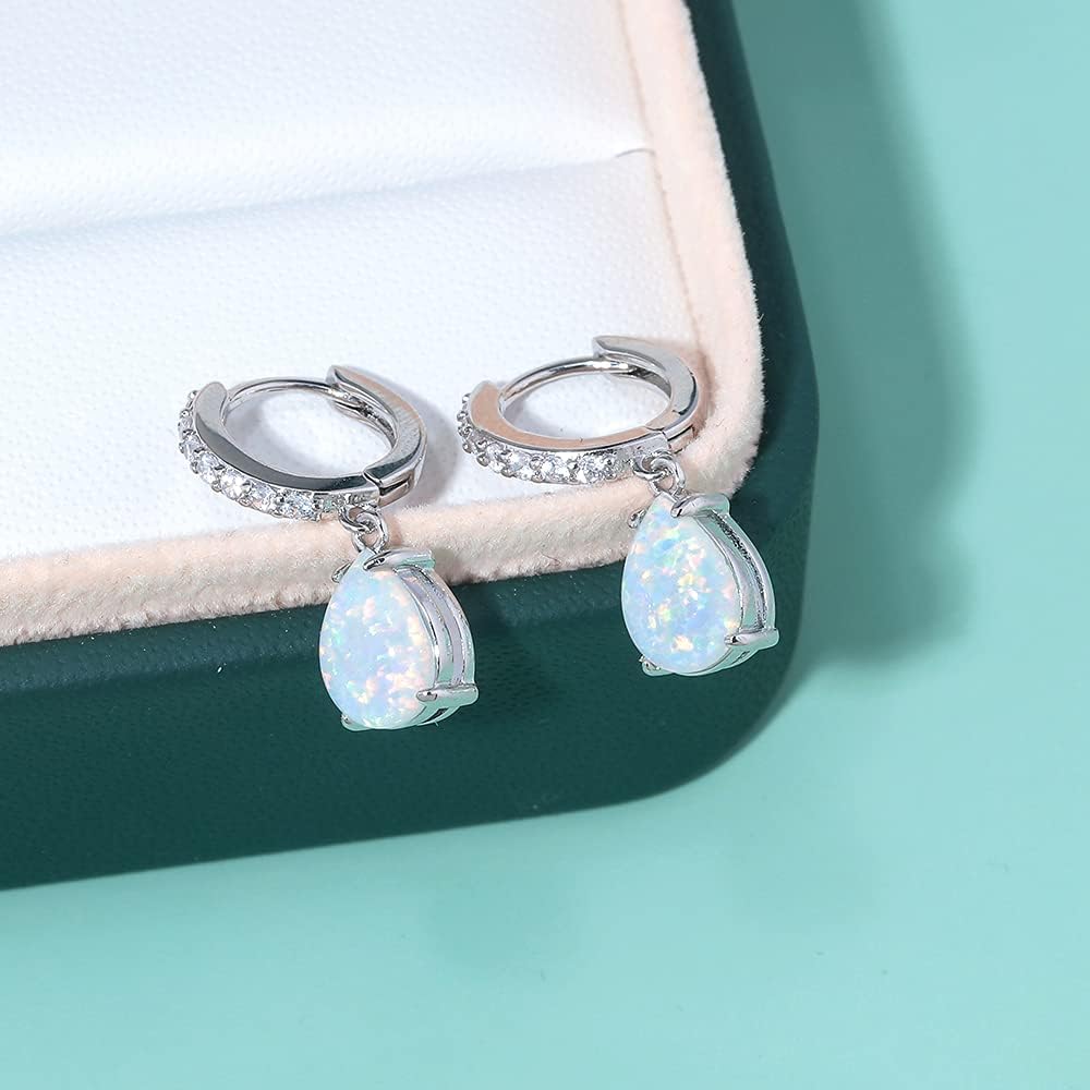 Gold Plated Teardrop/Round-Cut Cabochon Opal Earrings Dangle Drop Earrings Jewelry Gift for Women Girls
