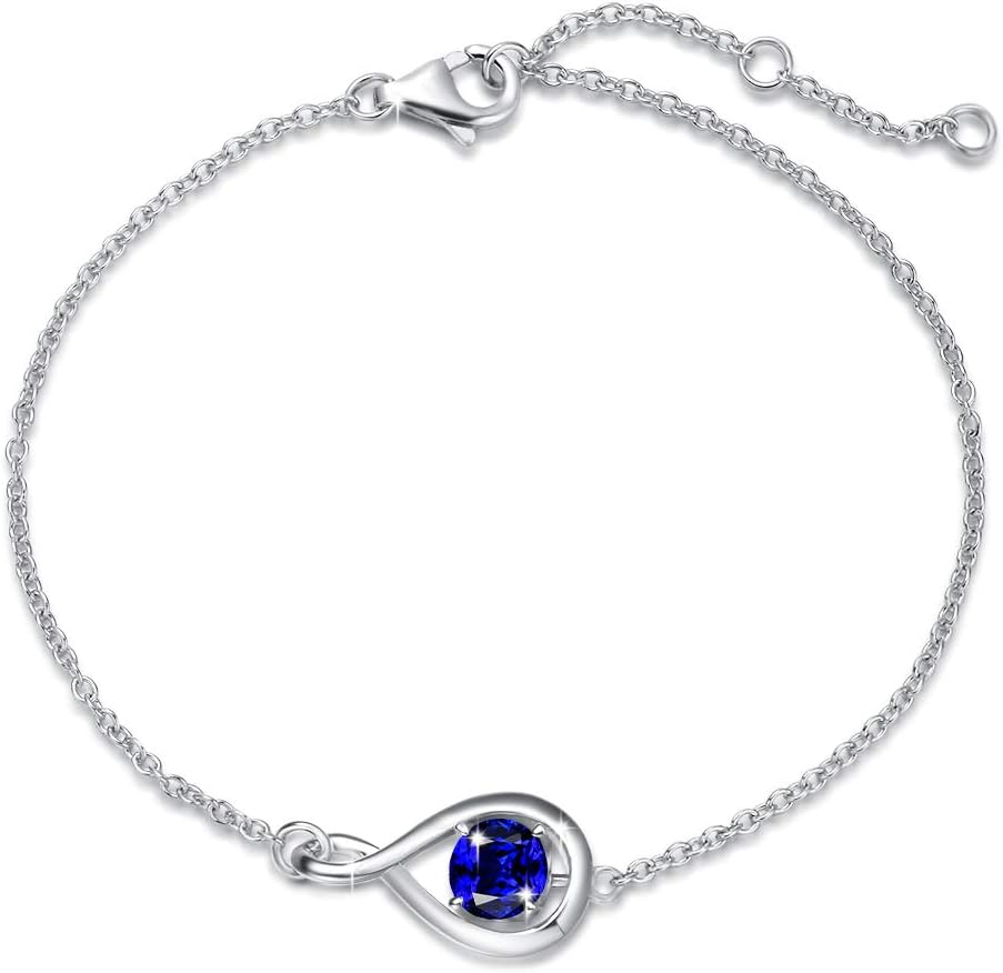 Love Bracelet 925 Sterling Silver Infinity Birthstone Bracelets for Women Fine Jewelry Birthday Christmas Gifts for Her Mom Wife, Chain Length 6.7"+1.2" Extend