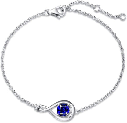 Love Bracelet 925 Sterling Silver Infinity Birthstone Bracelets for Women Fine Jewelry Birthday Christmas Gifts for Her Mom Wife, Chain Length 6.7"+1.2" Extend
